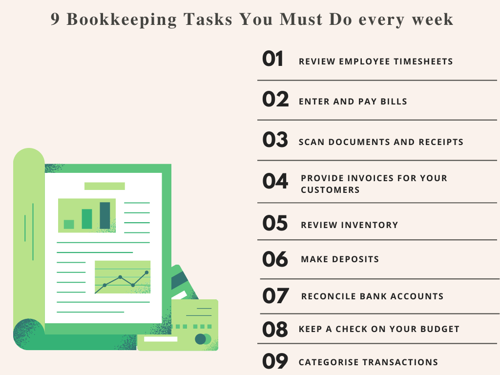 frisk hensigt Bowling 9 Bookkeeping tasks you must do every week
